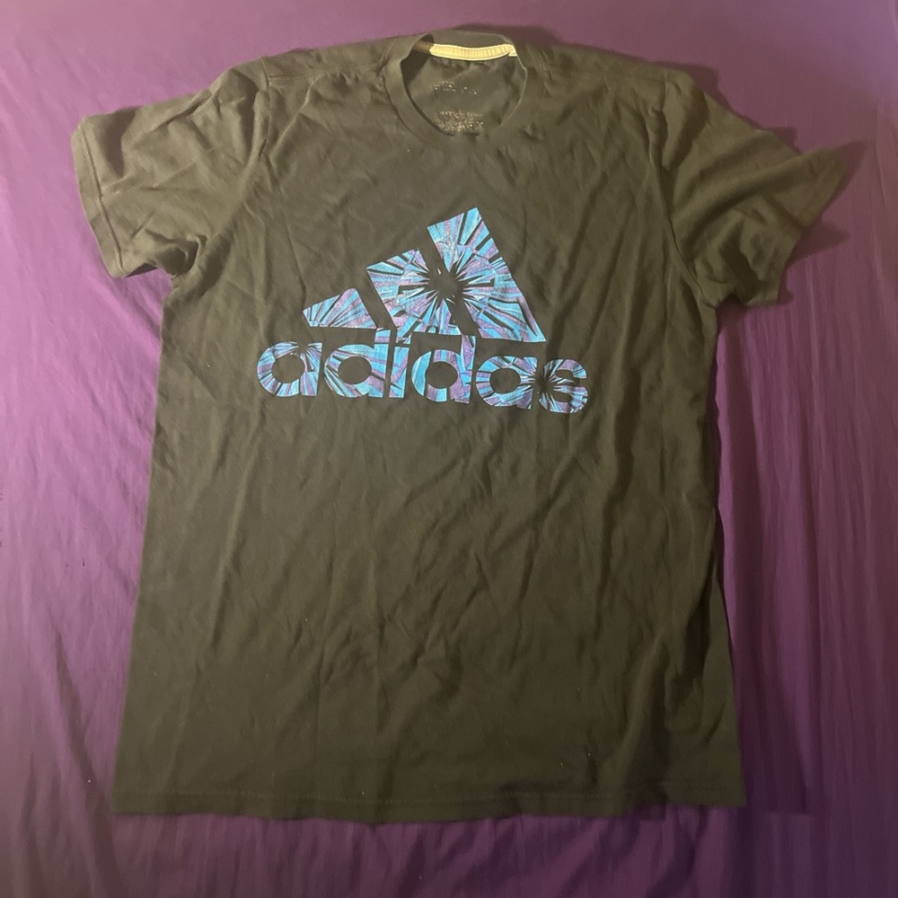 Adidas Black Tee with Blue Graphic